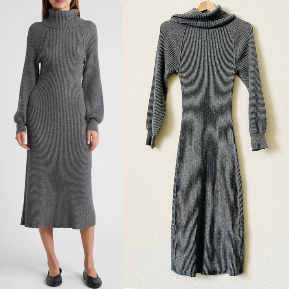 Rails MEDIUM Carrie wool knit turtleneck midi dress in Heather Charcoal gray